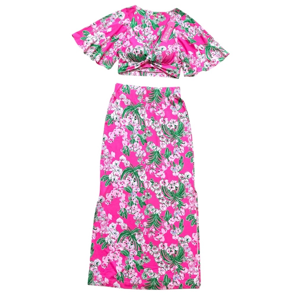 ๐ธ NWT Lilly Pulitzer 2 Piece Set Minka Maxi Skirt & Top Roxie Pink Worth A Look - Picture 8 of 16